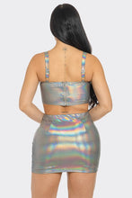 Load image into Gallery viewer, Hallow Multi Color Foil Halter Top (Two Piece Mini Skirt Set)-Kasheer Royalty