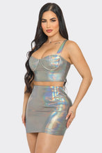 Load image into Gallery viewer, Hallow Multi Color Foil Halter Top (Two Piece Mini Skirt Set)-Kasheer Royalty