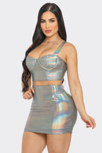 Load image into Gallery viewer, Hallow Multi Color Foil Halter Top (Two Piece Mini Skirt Set)-Kasheer Royalty