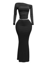 Load image into Gallery viewer, Noir Élan One-Shoulder Ensemble Two Piece Set (Plus Size)-Kasheer Royalty