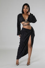 Load image into Gallery viewer, Black Two-Piece Crop Top V Neck Summer Vacation (Skirt Set)-Kasheer Royalty