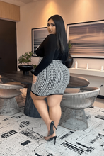 Load image into Gallery viewer, Black and White Long Sleeve Fall Formal Low Cut V Neck Fitted (Plus Size Mini Dress)-Kasheer Royalty