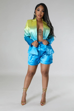 Load image into Gallery viewer, Blue Multi Color Long Sleeve Collar (Two Piece Set)-Kasheer Royalty