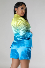 Load image into Gallery viewer, Blue Multi Color Long Sleeve Collar (Two Piece Set)-Kasheer Royalty