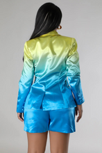 Load image into Gallery viewer, Blue Multi Color Long Sleeve Collar (Two Piece Set)-Kasheer Royalty