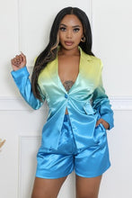 Load image into Gallery viewer, Blue Multi Color Long Sleeve Collar (Two Piece Set)-Kasheer Royalty