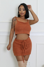 Load image into Gallery viewer, Brown Three Piece Knitted Cardigan Crop Top (Skirt Set)-Kasheer Royalty