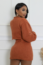 Load image into Gallery viewer, Brown Three Piece Knitted Cardigan Crop Top (Skirt Set)-Kasheer Royalty