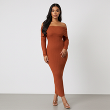 Load image into Gallery viewer, Brown Off the Shoulder Long Sleeve Tube (Maxi Dress)-Kasheer Royalty