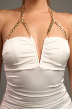 Load image into Gallery viewer, White Luxe Satin Chain Sweetheart (Mini Dress)-Kasheer Royalty