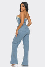 Load image into Gallery viewer, Marley Ripped Off Shoulder Denim Jumpsuit-Kasheer Royalty