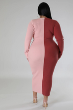 Load image into Gallery viewer, Pink Multi Color Ribbed V Neck Long Sleeve (Plus Size Maxi Dress)-Kasheer Royalty