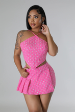 Load image into Gallery viewer, Pink Halter Top Asymmetrical Women Two Piece (Skort Set)-Kasheer Royalty