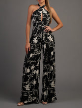Load image into Gallery viewer, Midnight Calligraphy Hatler Neck Relax Fit Jumpsuit-Kasheer Royalty