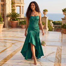 Load image into Gallery viewer, The Teal Green Tide Ruched Satin Gown-Kasheer Royalty