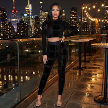 Load image into Gallery viewer, Black Crop Top Long Sleeve Skye (Two Piece Set)-Kasheer Royalty
