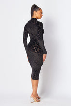 Load image into Gallery viewer, Imani Velvet Burnout Long Sleeve Bodycon Dress-Kasheer Royalty