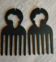 Load image into Gallery viewer, Handcraft Wooden Afro Pick Earrings-Kasheer Royalty