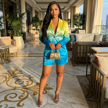 Load image into Gallery viewer, Blue Multi Color Long Sleeve Collar (Two Piece Set)-Kasheer Royalty
