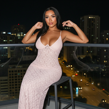 Load image into Gallery viewer, The Blush Lace Elegance Mesh Spaghetti Strap V Neck (Maxi Dress)-Kasheer Royalty