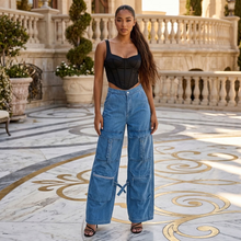 Load image into Gallery viewer, Denim Wide Leg Cargo Pant