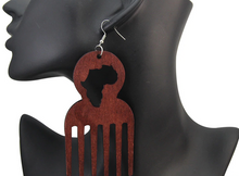 Load image into Gallery viewer, Handcraft Wooden Afro Pick Earrings-Kasheer Royalty