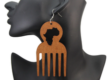 Load image into Gallery viewer, Handcraft Wooden Afro Pick Earrings-Kasheer Royalty