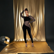 Load image into Gallery viewer, Elegant Black and Mesh Lexi (Long Sleeve Jumpsuit)-Kasheer Royalty
