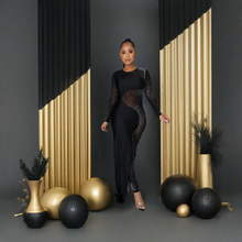 Load image into Gallery viewer, Black Mesh Rhinestone Long Semi Formal Celeste Jumpsuit-Kasheer Royalty