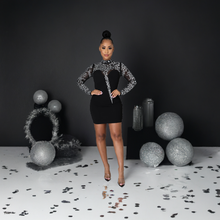 Load image into Gallery viewer, Black Rhinestone Long Sleeve Design Gia Glam (Mini Dress)-Kasheer Royalty