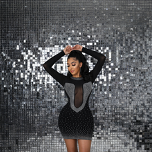 Load image into Gallery viewer, Black Rhinestone Long Sleeve Cut Out Keep Em Busy (Mini Dress)-Kasheer Royalty