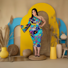 Load image into Gallery viewer, Multi Color One Sleeve Bella Maxi Dress (Plus Size)-Kasheer Royalty
