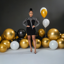 Load image into Gallery viewer, Black Rhinestone Long Sleeve Design Gia Glam (Mini Dress)-Kasheer Royalty