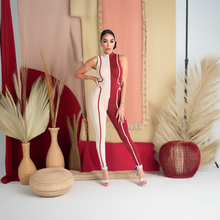 Load image into Gallery viewer, Beige and Red Sleeveless Sage (Jumpsuit)-Kasheer Royalty