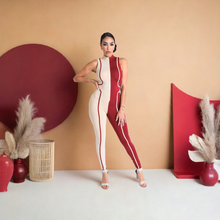Load image into Gallery viewer, Beige and Red Sleeveless Sage (Jumpsuit)-Kasheer Royalty