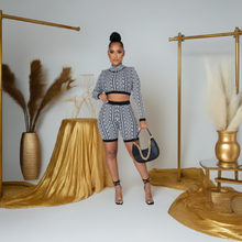 Load image into Gallery viewer, Black and White Long Sleeve Crop Top Ember (Two Piece Set)-Kasheer Royalty