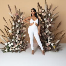 Load image into Gallery viewer, White Hollow Out Ribbed Lanae (Jumpsuit)-Kasheer Royalty