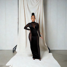 Load image into Gallery viewer, Black Velvet and Mesh Long Sleeve Fiona (Gown)-Kasheer Royalty
