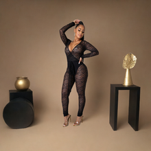 Load image into Gallery viewer, Black Low Cut Mesh Esmeralda (Long Sleeve Jumpsuit)-Kasheer Royalty