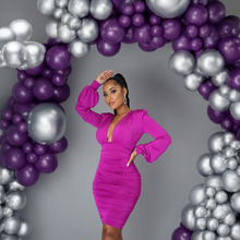 Load image into Gallery viewer, Purple V-Neck Ruched Bodycon Pilar (Maxi Dress)