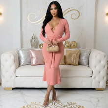 Load image into Gallery viewer, Pink Elegant Solid Color Long Sleeve Sweater Laina (Maxi Dress)-Kasheer Royalty