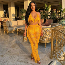 Load image into Gallery viewer, Lei Halter Top Cut Out Fringe Casual Summer (Two Piece Set)-Kasheer Royalty