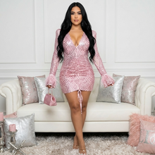 Load image into Gallery viewer, Pink V-Neck Ciara Mini Dress (Long Sleeve)-Kasheer Royalty