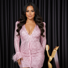 Load image into Gallery viewer, Pink V-Neck Ciara Mini Dress (Long Sleeve)-Kasheer Royalty