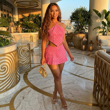 Load image into Gallery viewer, Pink Halter Top Asymmetrical Women Two Piece (Skort Set)-Kasheer Royalty