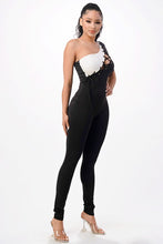 Load image into Gallery viewer, Black and White Lace Up Damara (One Shoulder Jumpsuit)-Kasheer Royalty