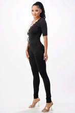 Load image into Gallery viewer, Black and White Lace Up Damara (One Shoulder Jumpsuit)-Kasheer Royalty
