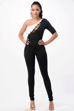 Load image into Gallery viewer, Black and White Lace Up Damara (One Shoulder Jumpsuit)-Kasheer Royalty