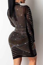 Load image into Gallery viewer, Black Mesh Elegant Rhinestone Long Sleeve Adaliya (Midi Dress)-Kasheer Royalty