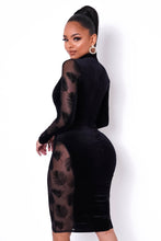 Load image into Gallery viewer, Black Mesh Long Sleeve Amaris (Midi Dress)-Kasheer Royalty